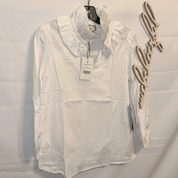White Stretch Poplin Ruffle Neck Bouvier Blouse
TUCKERNUCK - Picture 6 of 10